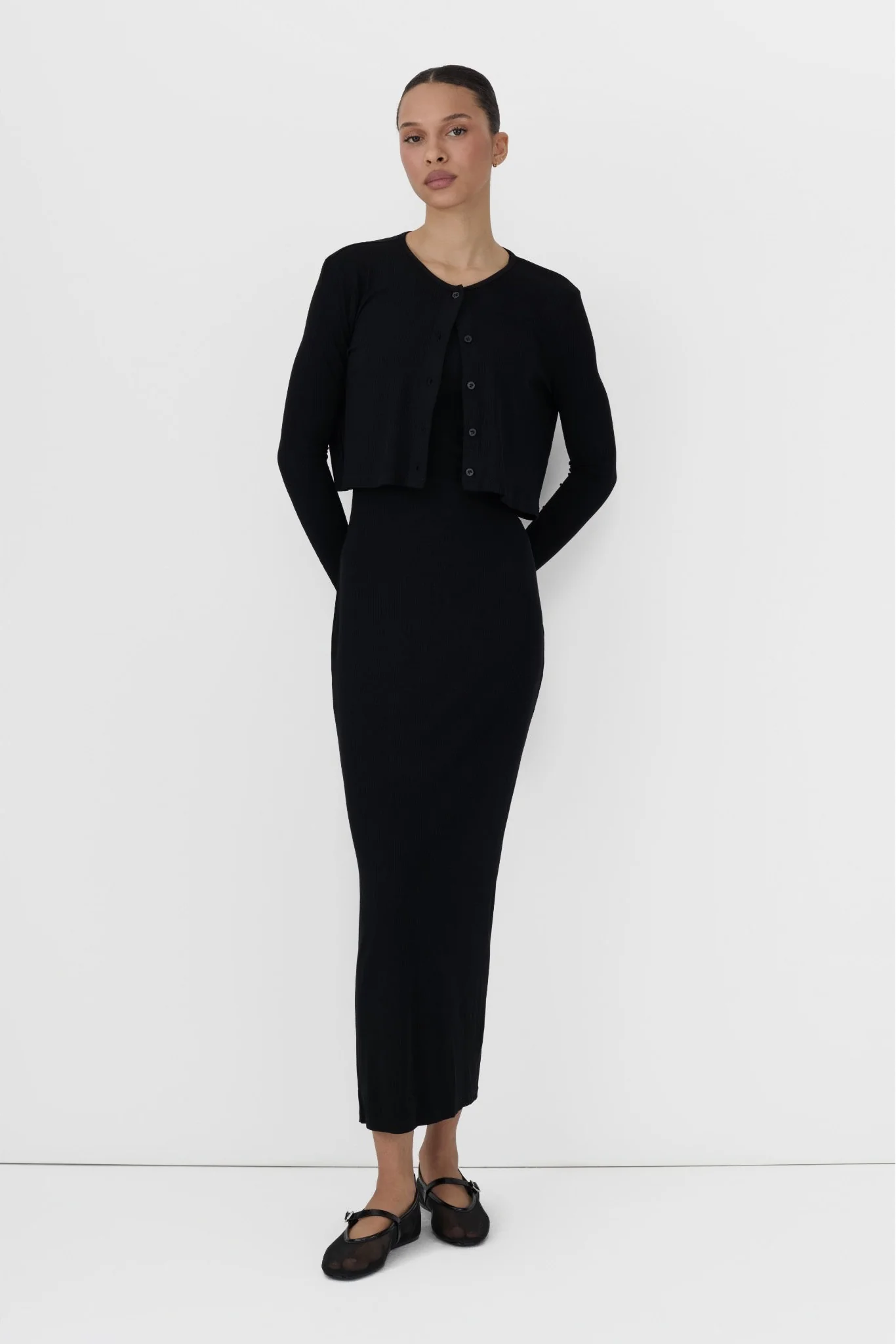 BLACK CARDIGAN DRESS SET - Image 2