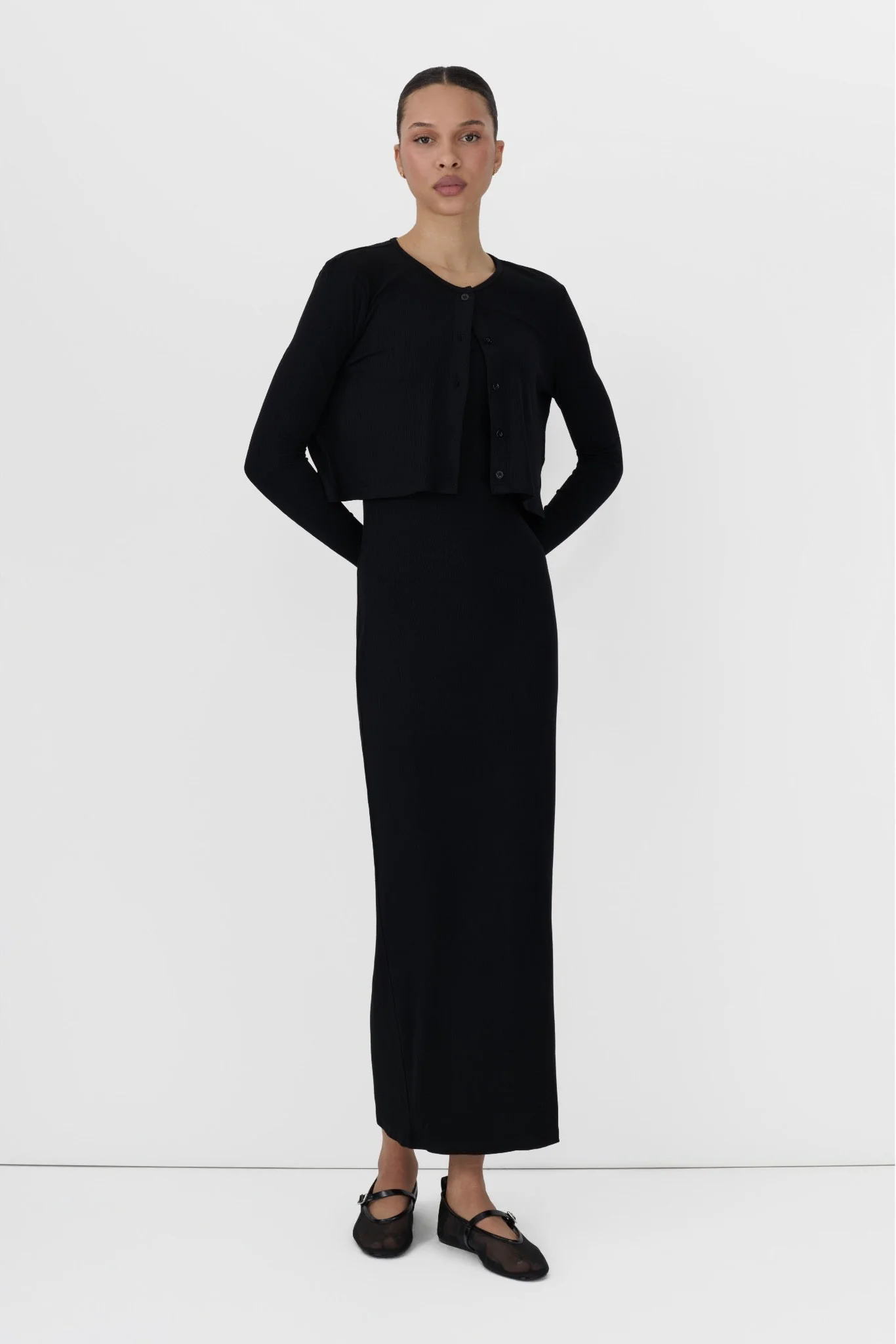 BLACK CARDIGAN DRESS SET - Image 3