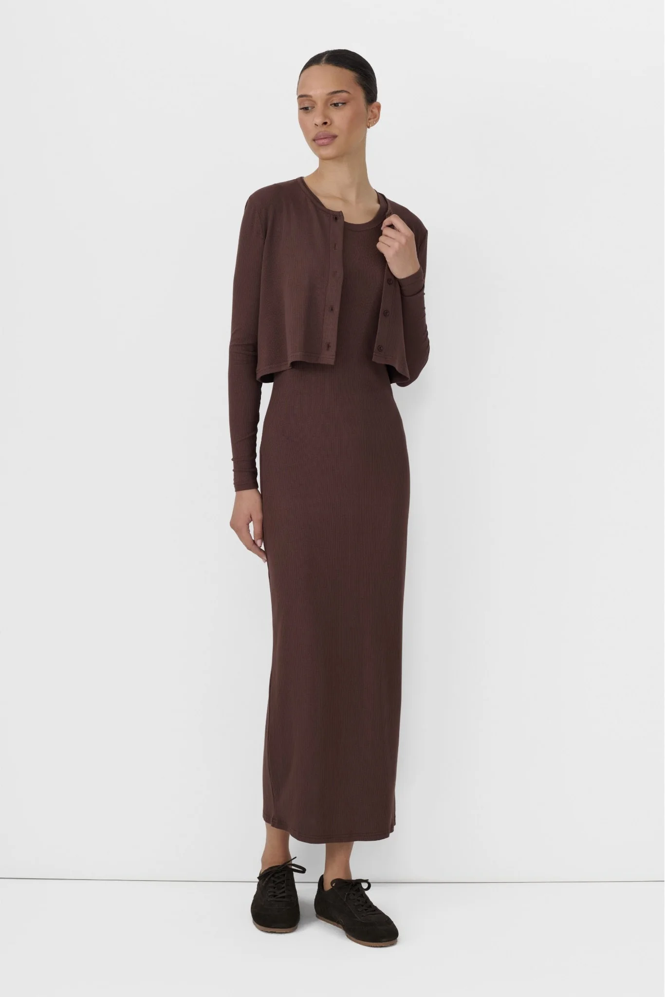 BROWN CARDIGAN DRESS SET - Image 3