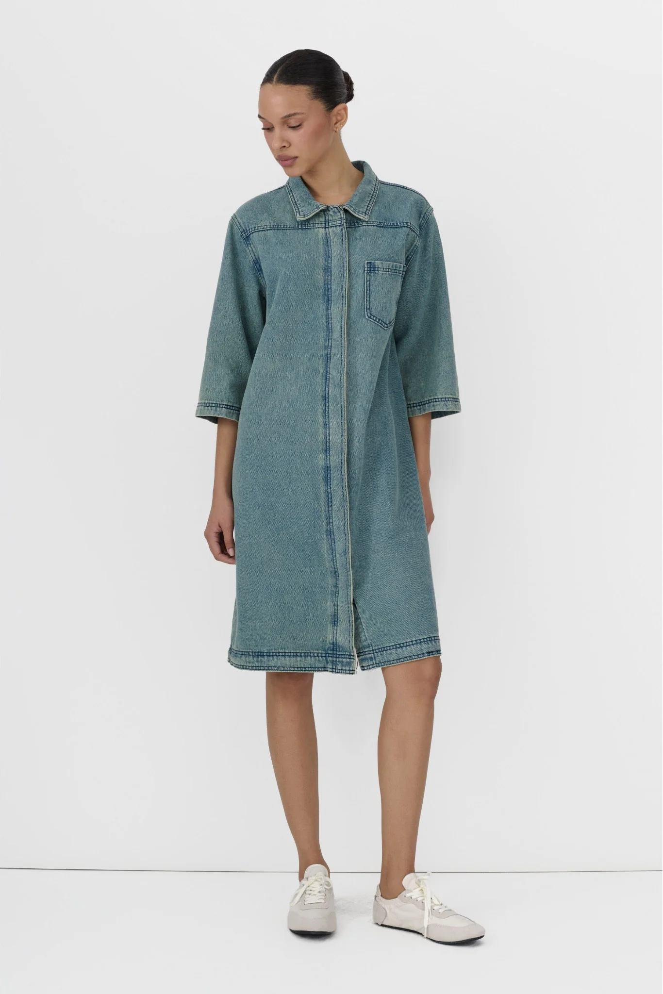 Denim Wash Shirt Dress - Image 2