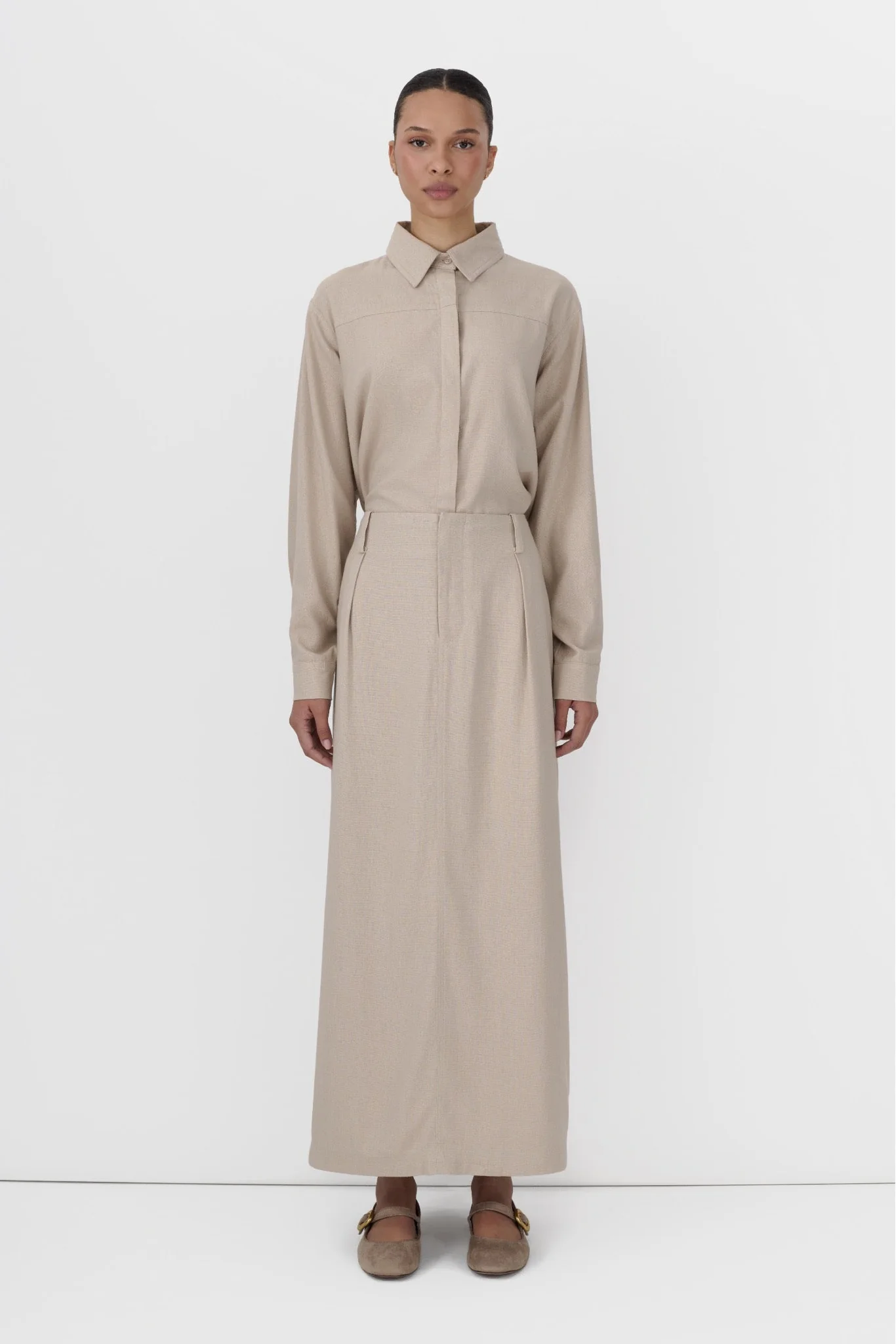 NEUTRAL LINEN OFFICE SKIRT SET - Image 3