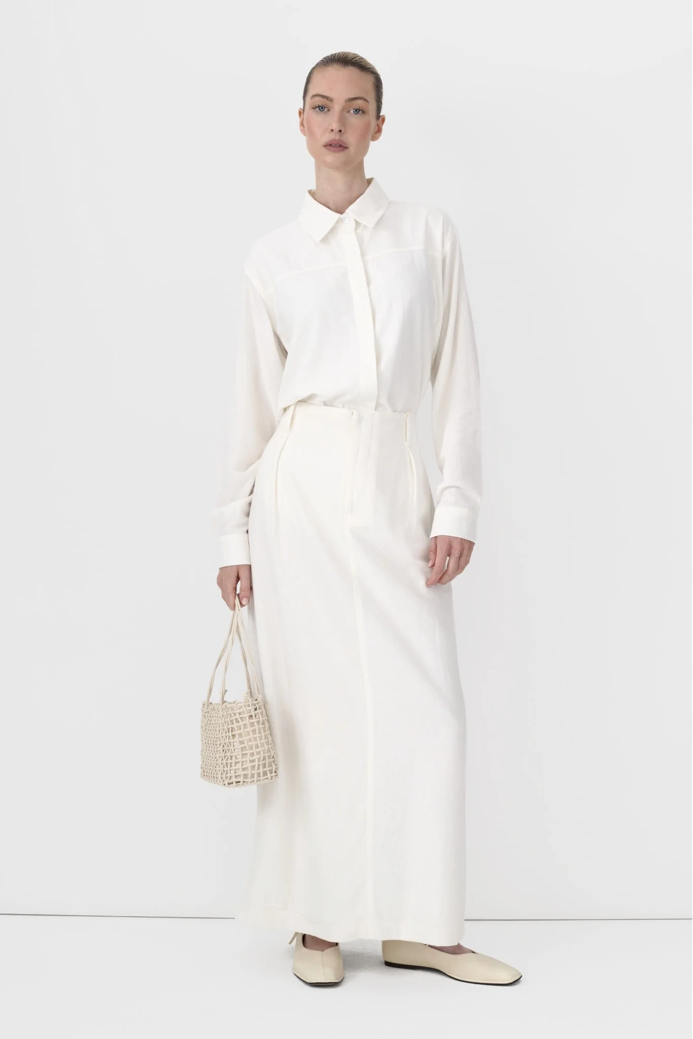 WHITE LINEN OFFICE SKIRT SET - Image 2